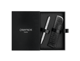 Set Ballpoint Pen Ecridor™ Damier Grey Silver & Black Leather Case