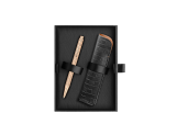 Set Ballpoint Pen Ecridor™ Damier Rose Gold & Black Leather Case